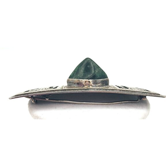 Vintage Sterling Silver Aztec Brooch With Trillion Green Onyx Inlay VERY RARE - Picture 5 of 9